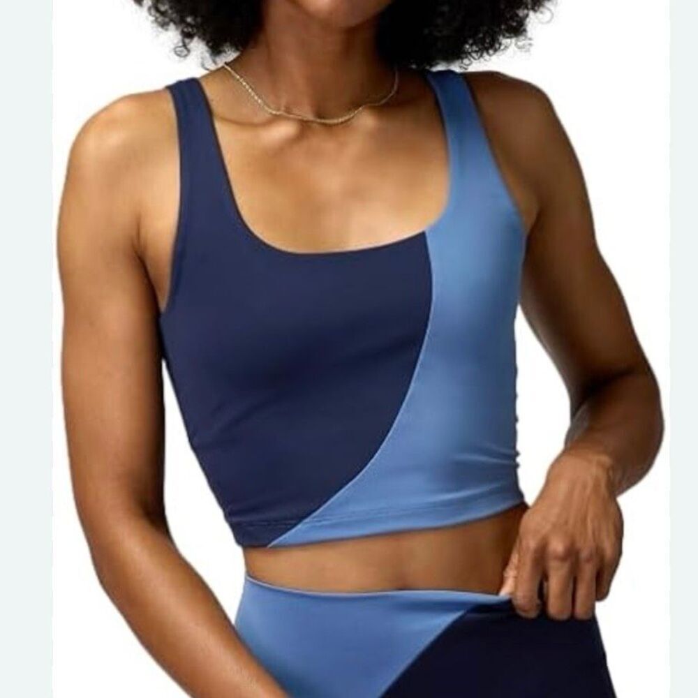 SPIRITUAL GANGSTER |  Indie Color-Block Crop Tank‎ Soft Blue Navy | Size XS